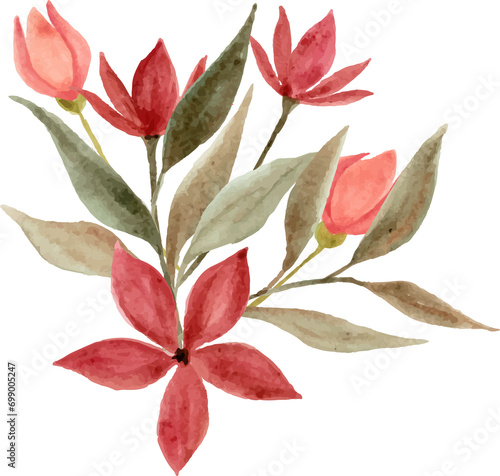 Watercolor red flower arrangement