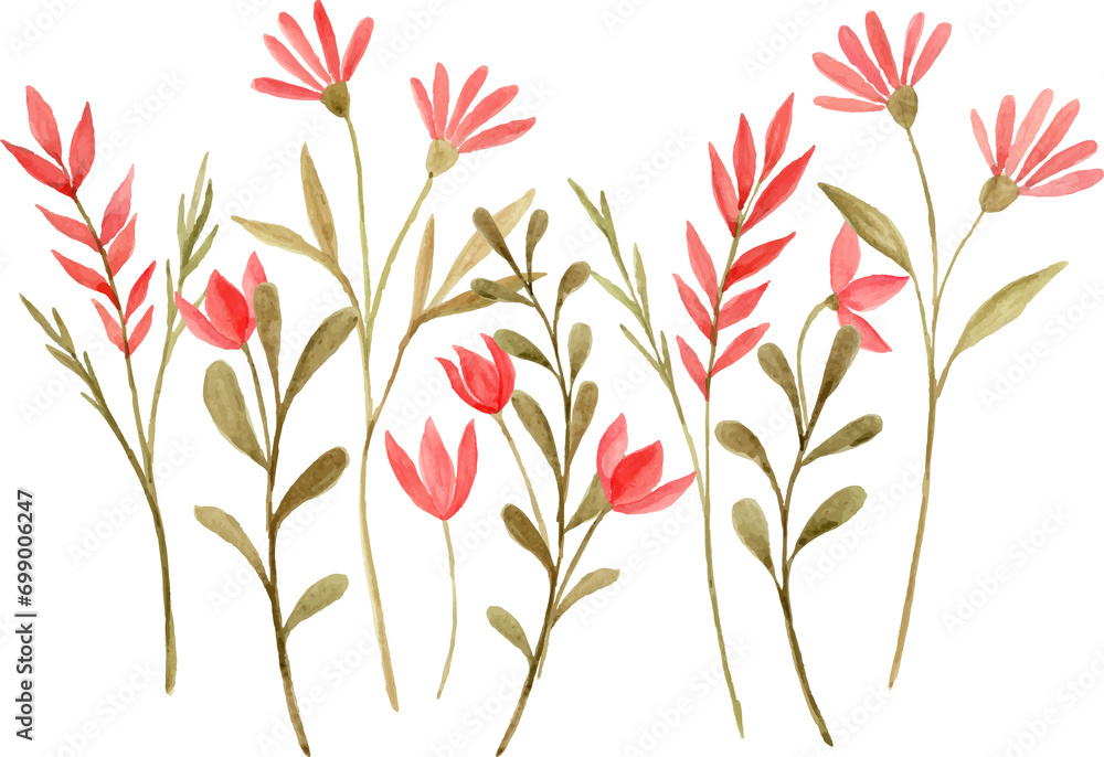Naklejka premium Watercolor pink wildflower
