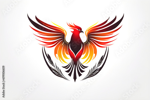 Burning bird phoenix rising form flames and fire, logo