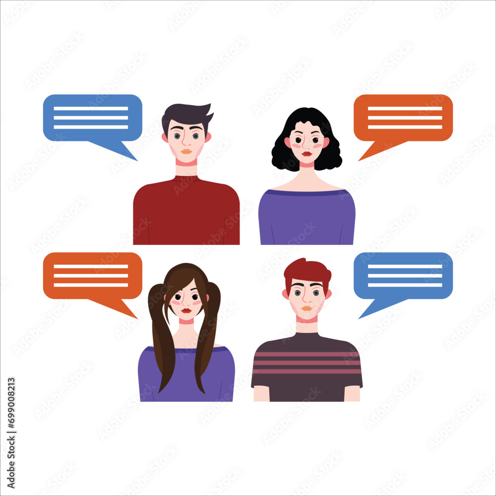 Group of people with speech bubbles. Vector illustration in flat style. Group of people with speech bubbles. Vector illustration in flat style.