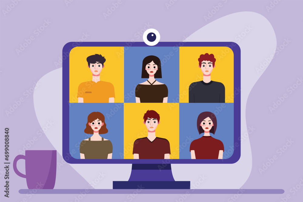 Video conference concept. People avatars on computer screen. Vector illustration Video conference concept. People avatars on computer screen. Vector illustration