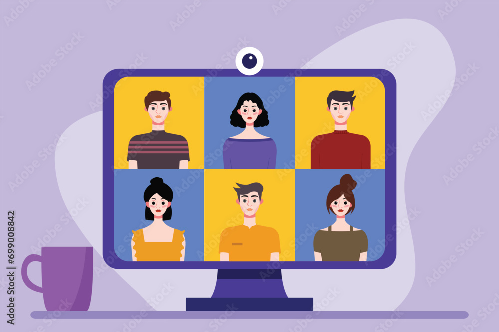 Video conference concept. People avatars on computer screen. Vector illustration Video conference concept. People avatars on computer screen. Vector illustration