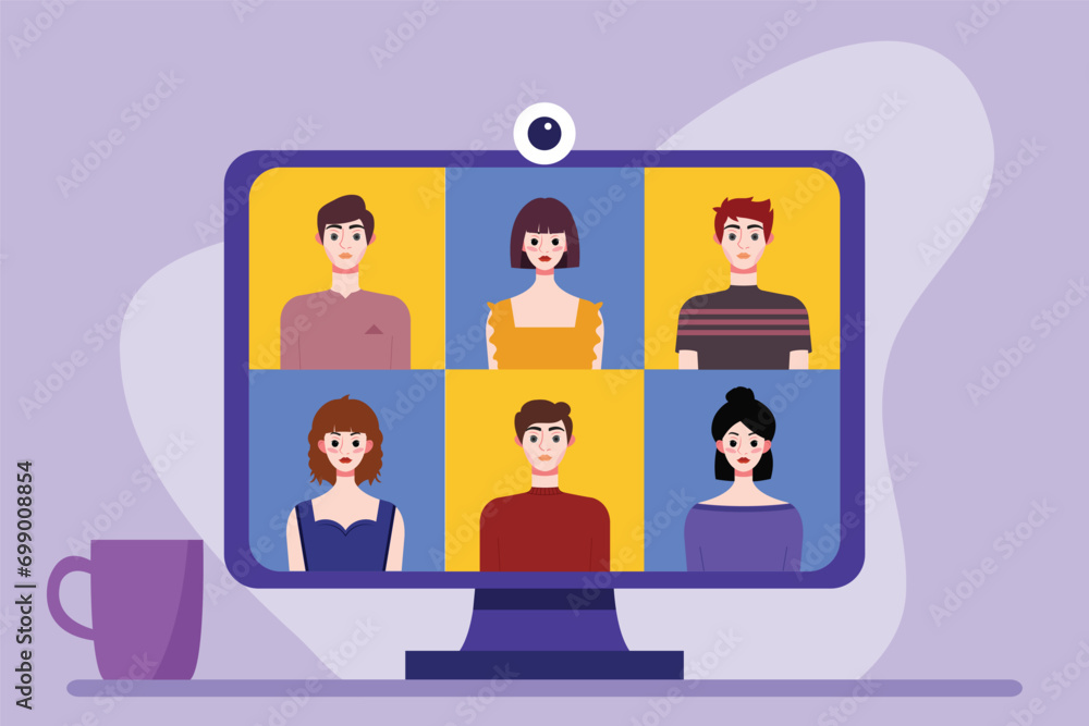 Video conference concept. People avatars on computer screen. Vector illustration Video conference concept. People avatars on computer screen. Vector illustration