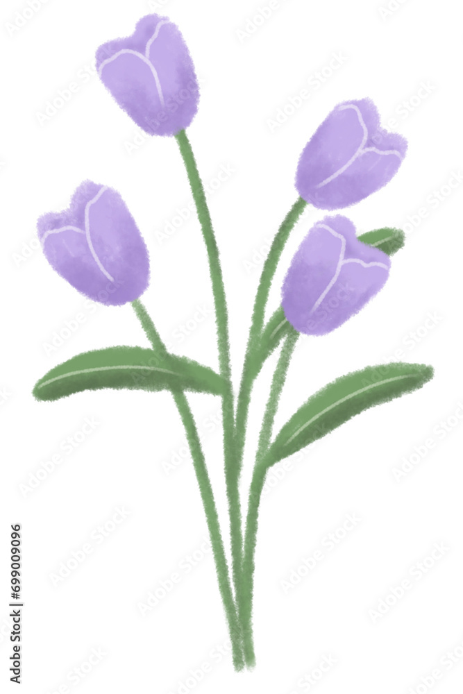 Purple Tulip Drawing with Crayon Texture Purple Tulip Drawing with Crayon Texture