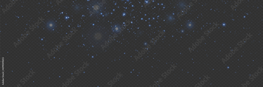 Dust with a glare, sparks and stars shine with a special light. Vector glitters on a transparent background. Light effect, dust particles.