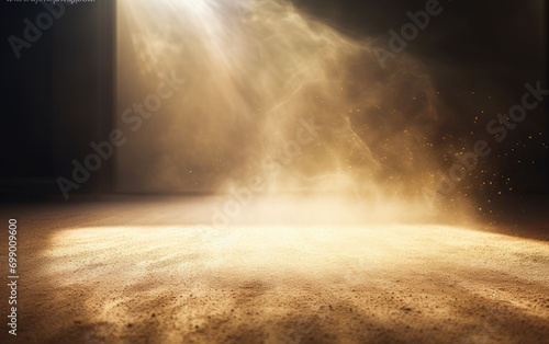 rays of light on the wall, Sunlitg Dust Particles Dancing in Quiet Attic, empty room with window, sun and rays of light. smoke for podium