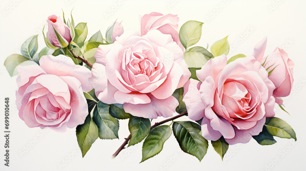 Light pink roses were drawn with watercolors
