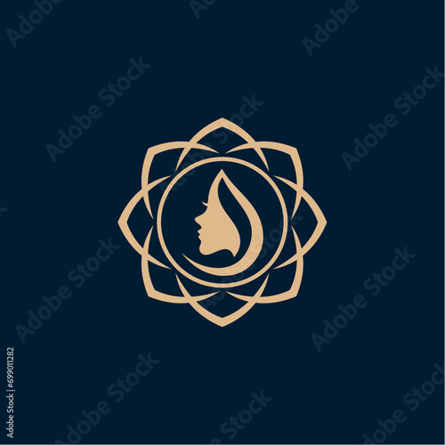 Elegant Beautiful Woman with Floral Leaf Hair for Natural Organic Beauty Shampoo Cosmetic Logo design