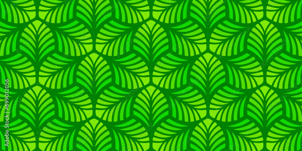 Stylish seamless green leaf pattern for wall decoration, fabric and ornament