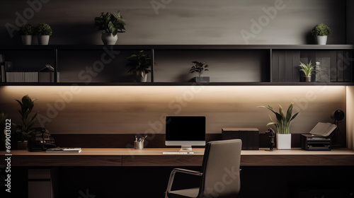 Executive Midnight - Modern Office with Sleek Design and Ambient Lighting © IzzyAsThat