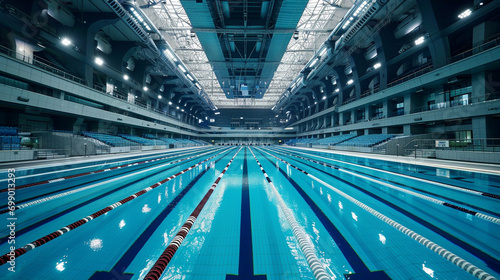 Fényképezés A rectangular oasis of blue, an Olympic swimming pool is a place where dreams are made and records are broken