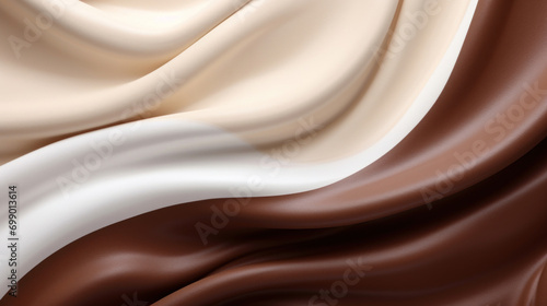 Graceful waves of white and brown satin fabric with a luxurious silky texture.