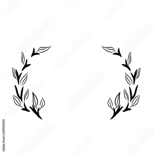 Floral Wreath Of Leaves In Thick Branches Graphic Vector Illustration