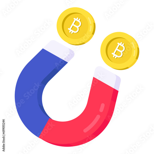 A flat design icon of attract bitcoin  

