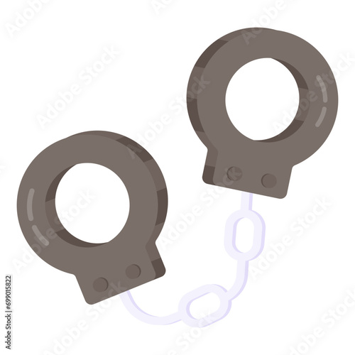 A flat design icon of handcuffs 

