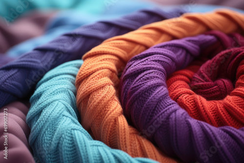 A close-up of a bunch of different colored braids. This asset is suitable for hair care products, beauty salons, diversity and inclusivity concepts,and fashion-related design,close up of colorful yarn photo