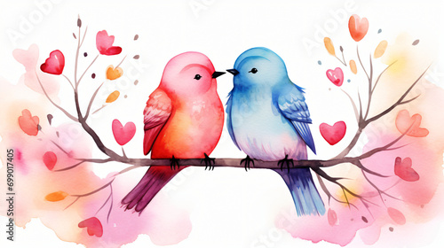 Cute watercolor love birds © Fauzia