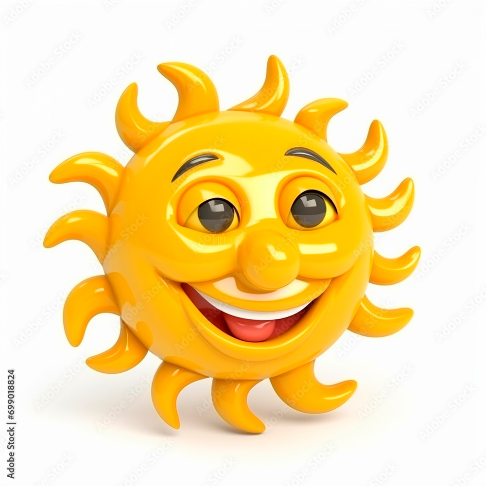 Happy smiling laughing sun, funny cute cartoon 3d illustration on white background, creative avatar