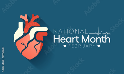 National Heart month is observed every year in February, to adopt healthy lifestyles to prevent heart disease (CVD). Vector illustration photo