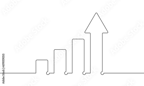 Continuous line drawing of growth graph. Illustration vector of arrow up. Increasing arrow icon business. Bar chart sign symbol. Object one line. Single line art