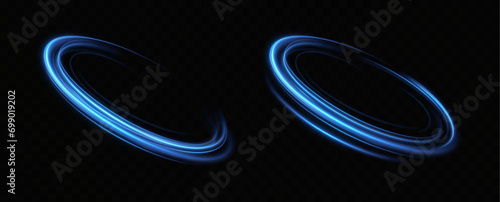  Blue neon ring. Glowing circle. Glow effect. Round light frame. abstract light lines of movement and speedAbstract light lines of movement and speed. light blue ellipse.