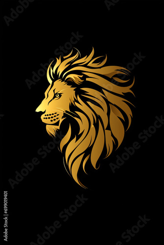 gold lion logo isolated on clean dark black background, symbol, wallpaper