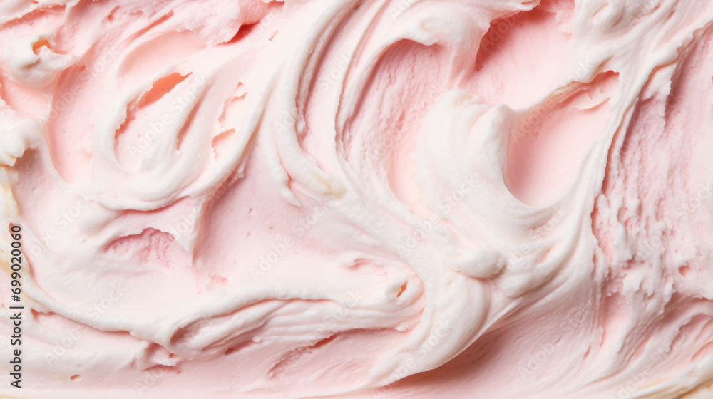 Close-up of ice cream texture. Top view of frozen pink gelato surface. Food background. Generative AI Close-up of ice cream texture. Top view of frozen pink gelato surface. Food background. Generative AI