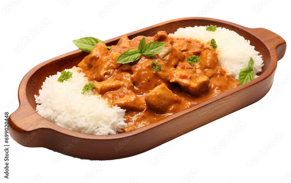 Savory Chicken Curry on a Tray On Transparent Background.