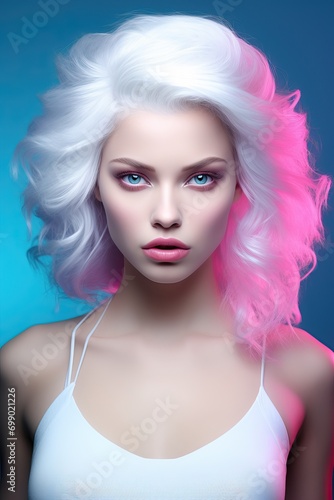 Blonde Beauty: Young Woman with Pink Strand, Portrait © Nick Alias