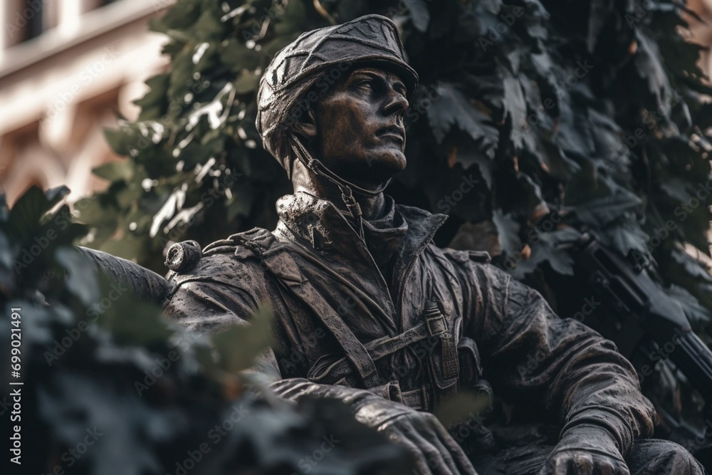 Italian soldier statue in Rome. Generative AI