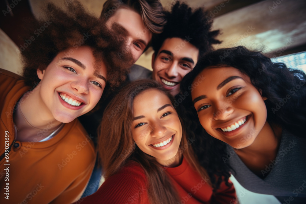 Group of joyful friends huddled together. Concept of unity in diversity. Group of joyful friends huddled together. Concept of unity in diversity.