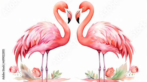 Two watercolor flamingo