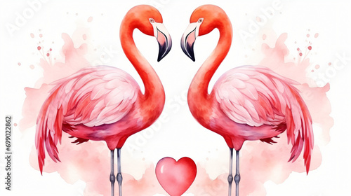 Two watercolor flamingo