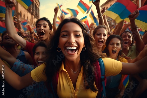 A Picture of Colombian Pride: A Vibrant Celebration of Flag and People photo