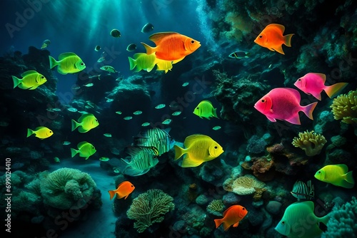 multicolor fishes moving under the sea water looking very gorgeous abstract background 