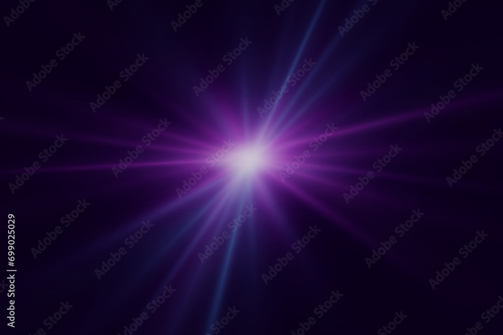 Shining star. Explosion light effect with glare. Magic star with sparkles and light. Lens flare. Flash with rays and spotlight. Futuristic light. Shining effect. Vector illustration.