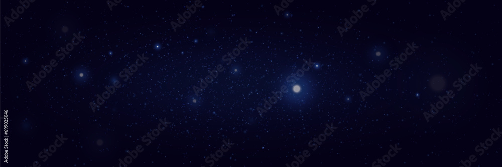 Magic Galaxy. Space background with realistic light reflections, stardust and shining stars. Infinite universe and starry night sky. - obrazy, fototapety, plakaty 