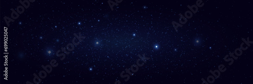 Magic Galaxy. Space background with realistic light reflections, stardust and shining stars. Infinite universe and starry night sky.