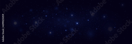 Magic Galaxy. Space background with realistic light reflections  stardust and shining stars. Infinite universe and starry night sky.