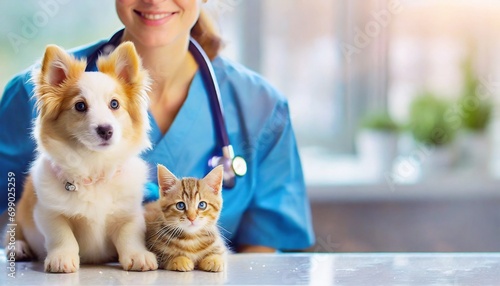 Pets at vetenarian - Background for Vet Clinic - Cat and Dogs Check up and examined.