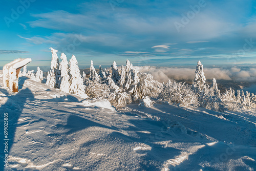 Winter on Lysa hora hill in Moravskoslezske Beskydy mountains photo