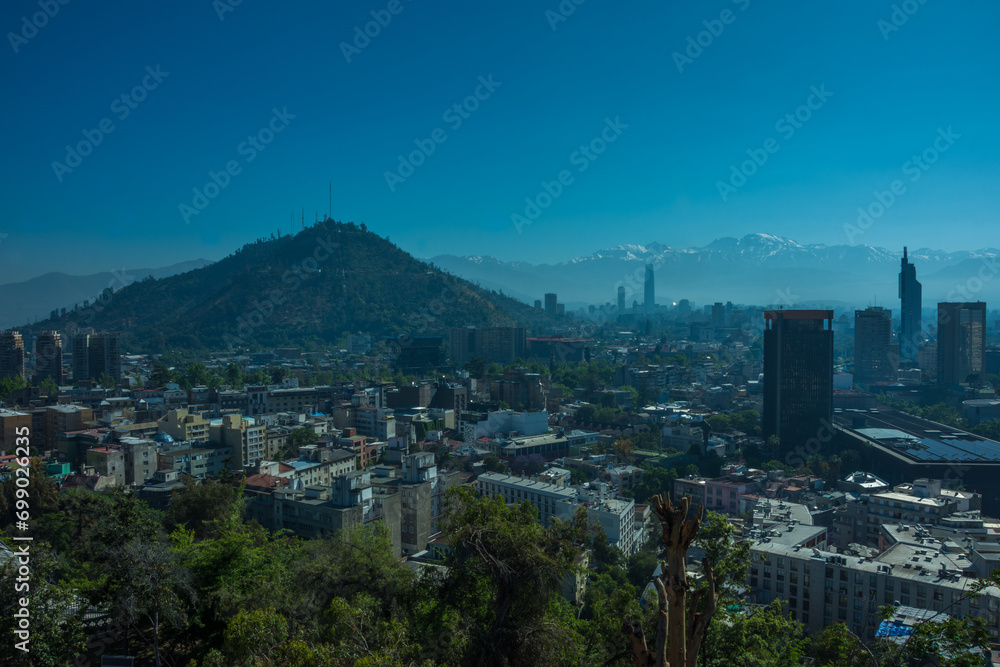 Cityscape of Santiago de Chile from a belvedere at Cerro Santa Lucia (Santa Lucia Hill) - Santiago de Chile, Chile