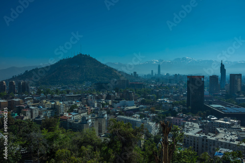 Cityscape of Santiago de Chile from a belvedere at Cerro Santa Lucia (Santa Lucia Hill) - Santiago de Chile, Chile