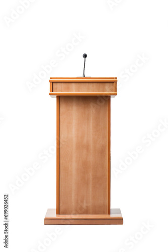 empty wooden podium with a microphone, transparent background, isolated image, generative AI