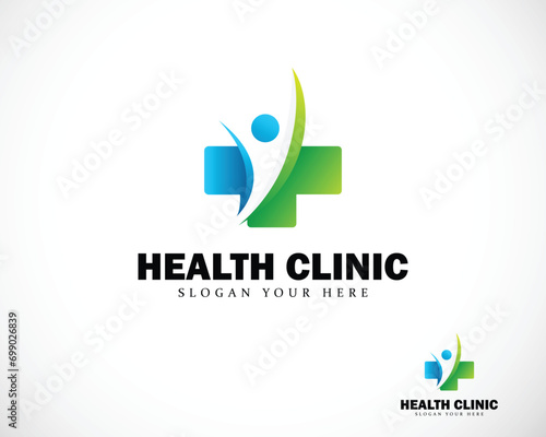health clinic logo creative emblem design concept people and plus symbol modern