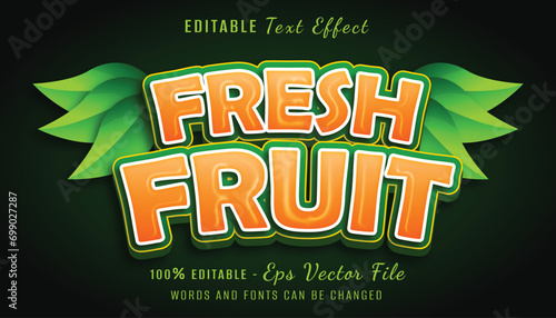fresh fruit 3d text effect design with leaf background
