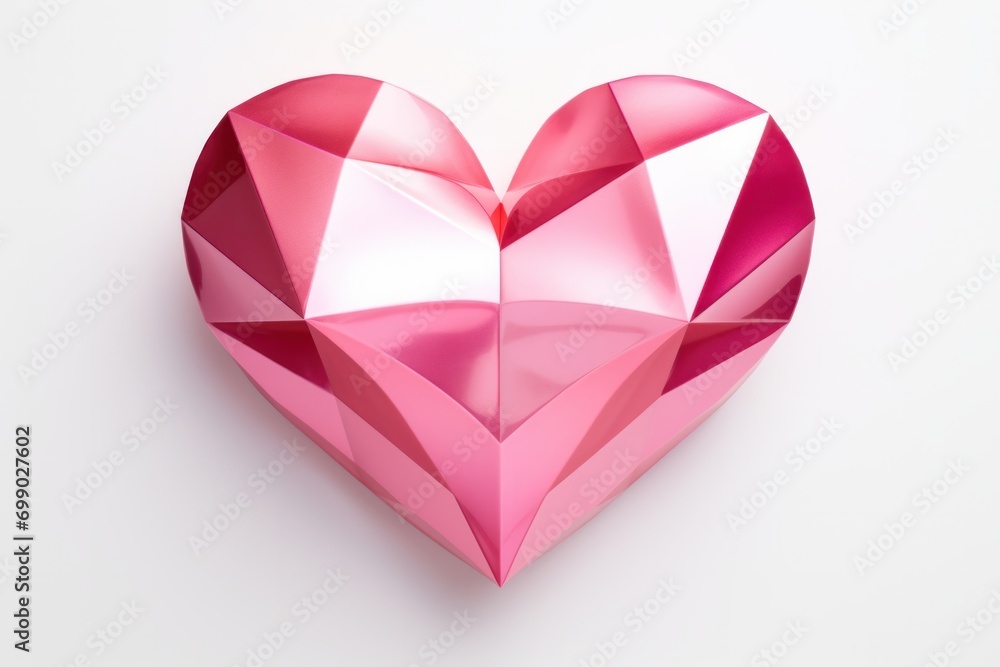 Pink heart isolated on pink background. Minimalistic origami object. Valentines day, engagement or wedding party poster. Pink heart isolated on pink background. Minimalistic origami object. Valentines day, engagement or wedding party poster.