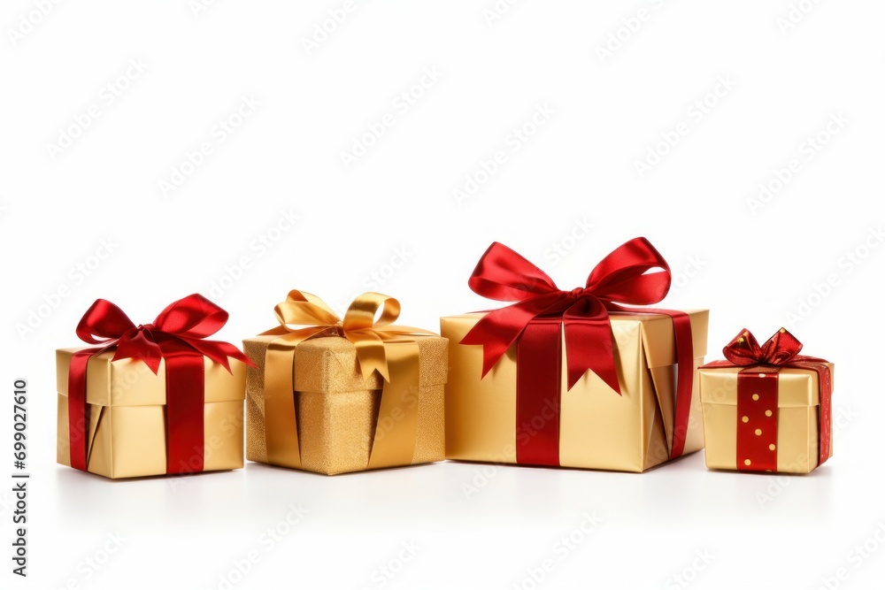 Obraz premium Gifts boxes , Christmas shopping Christmas Decoration Objects and Gift Boxes isolated on white background