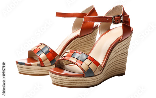 Stylish Wedge Sandal with Intricate Woven Straps Isolated on Transparent Background PNG.