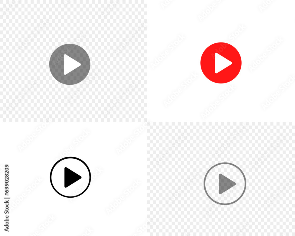 transparent red and black player button icon set for button signature play video sound player navigation on white transparent background vector eps10 - obrazy, fototapety, plakaty 